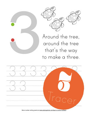 Tracer Page Learn to Write Numbers Three