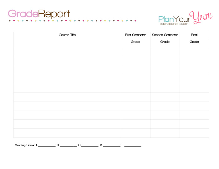 Free Homeschool Planner Grade Tracking Form