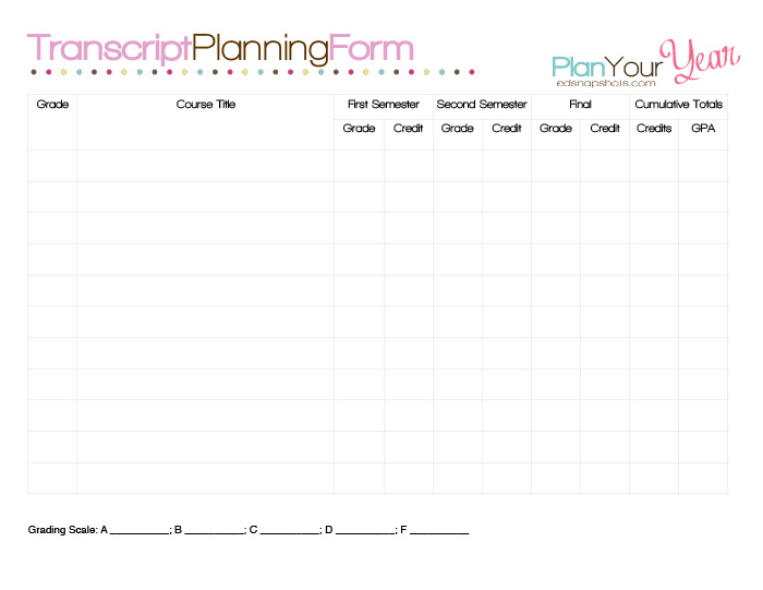 Free Homeschool Planner Transcript Planning Form