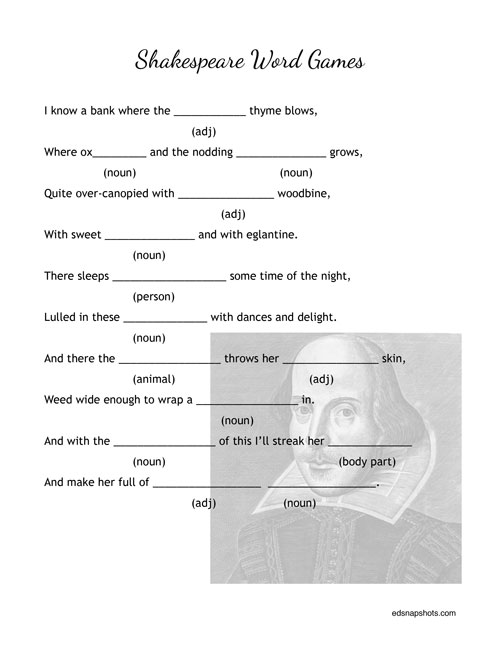 Have a Shakespeare Party Word Games