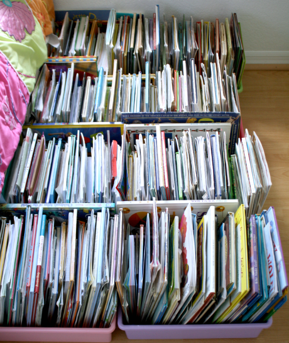 organized books in crates